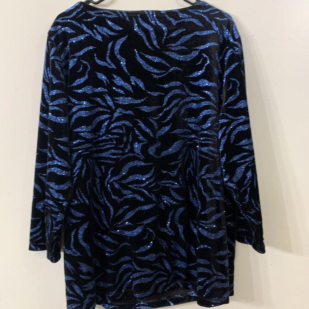 Notations Vtg Plus Sz 2X  Black Blue Velvet Glitter Animal Print Cocktail Party‌ - Picture 8 of 9